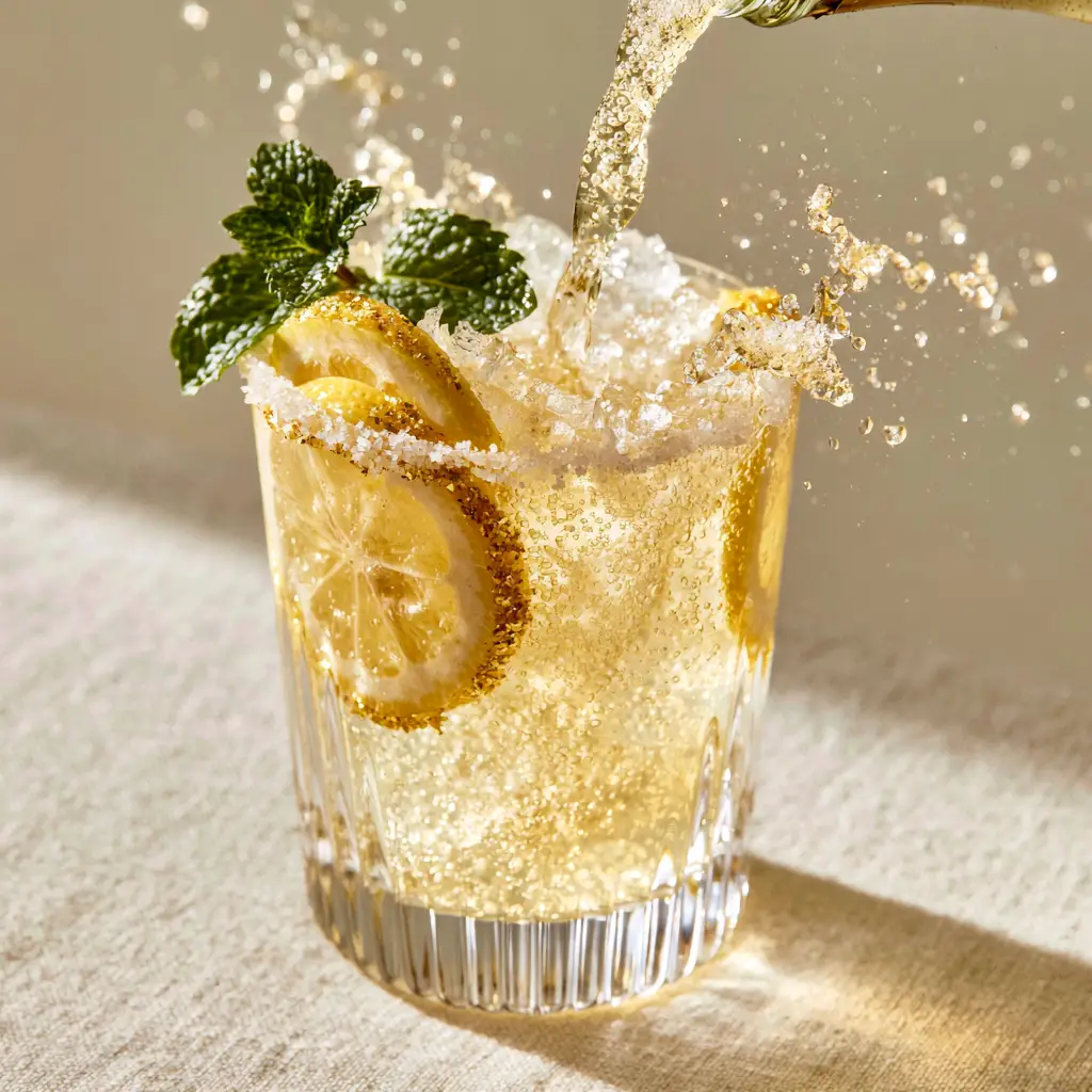 Lemonade Moscato Wine Spritzer: The Ultimate Fizzy Summer Refreshment 1 Lemonade Moscato Wine Spritzer with crushed ice and mint garnish.