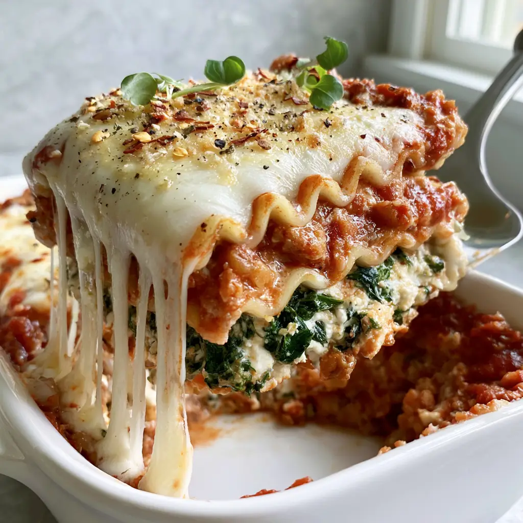 30-minute vegetarian meals: High-Protein Lentil and Spinach Skillet Lasagna 1 A bubbling layer of mozzarella and toasted golden-brown parmesan cheese on top of a vegetarian lasagna. (30-minute vegetarian meals)
