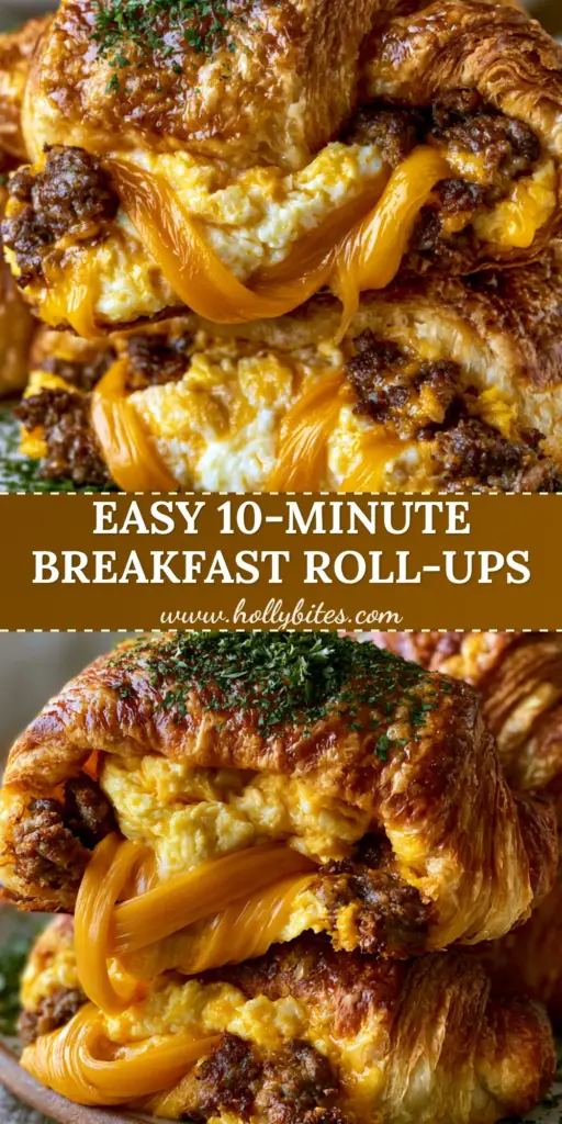 Sausage Egg and Cheese Roll-Ups: The Ultimate Flaky Breakfast Handheld 3 A stack of golden-brown Sausage Egg and Cheese Roll-Ups on a rustic plate, showing flaky pastry and melted cheese. (Sausage Egg and Cheese Roll-Ups)