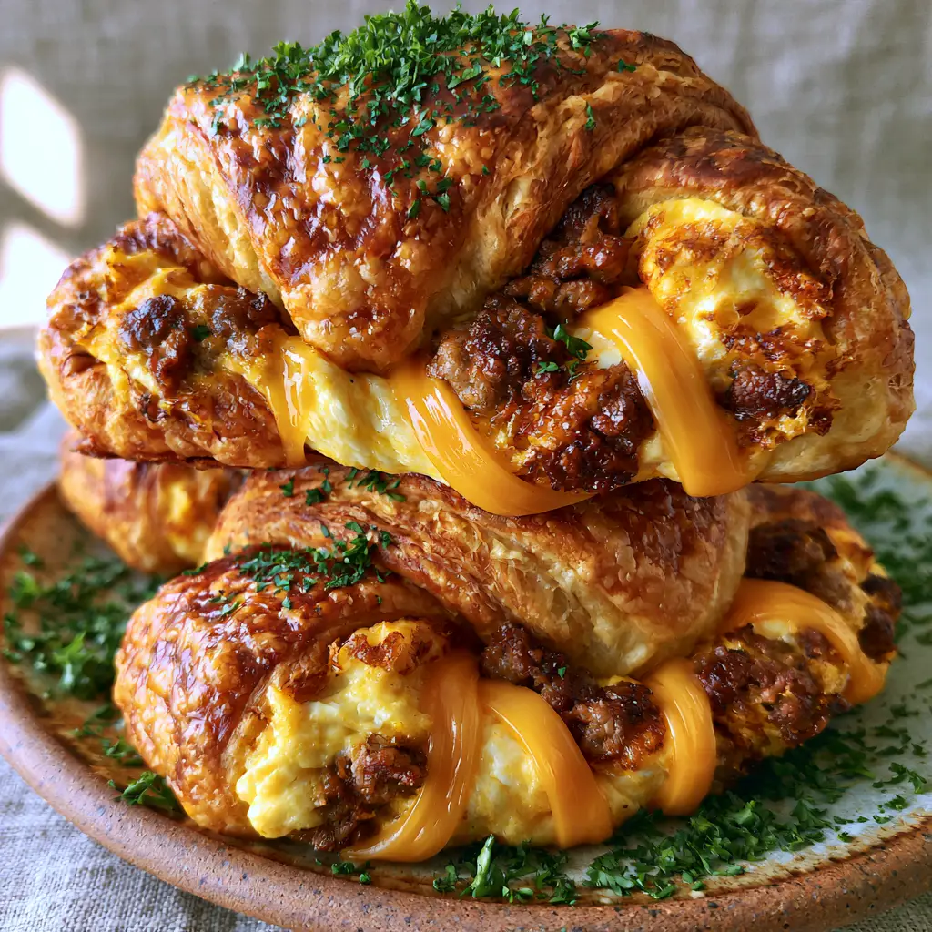 Sausage Egg and Cheese Roll-Ups: The Ultimate Flaky Breakfast Handheld 1 A cross-section view of a breakfast roll-up with oozing melted cheddar and savory pork sausage. (Sausage Egg and Cheese Roll-Ups)