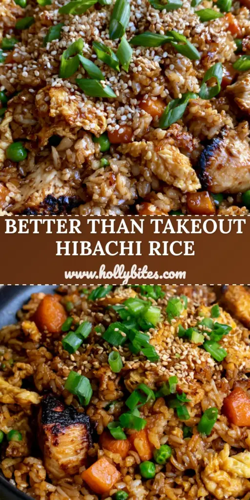 Chicken Fried Rice: The Ultimate Hibachi-Style Recipe with Soy Ginger Glaze 4 A close-up shot of hibachi chicken fried rice in a dark bowl with seared chicken, bright peas, and sesame seeds. (chicken fried rice)