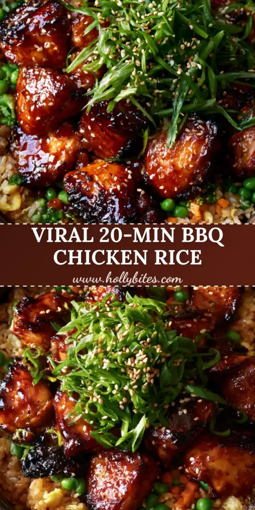 Japanese BBQ Chicken Fried Rice with Glossy Mahogany Glaze 3 A top-down macro shot of Japanese BBQ chicken fried rice in a dark stoneware bowl, featuring glossy glazed chicken chunks and charred edges. (japanese bbq chicken fried rice)